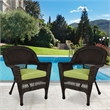 Pemberly Row Wicker Chair in Espresso with Green Cushion (Set of 2)
