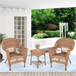 Pemberly Row 3pc Wicker Chair and End Table Set in Honey without Cushion