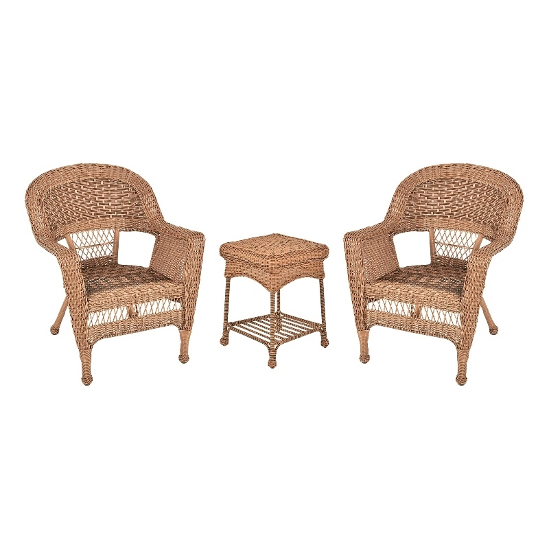 Pemberly Row 3pc Wicker Chair and End Table Set in Honey without Cushion