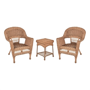 Pemberly Row 3pc Wicker Chair and End Table Set in Honey without Cushion