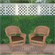 Pemberly Row Wicker Chair in Honey with Brown Cushion (Set of 2)