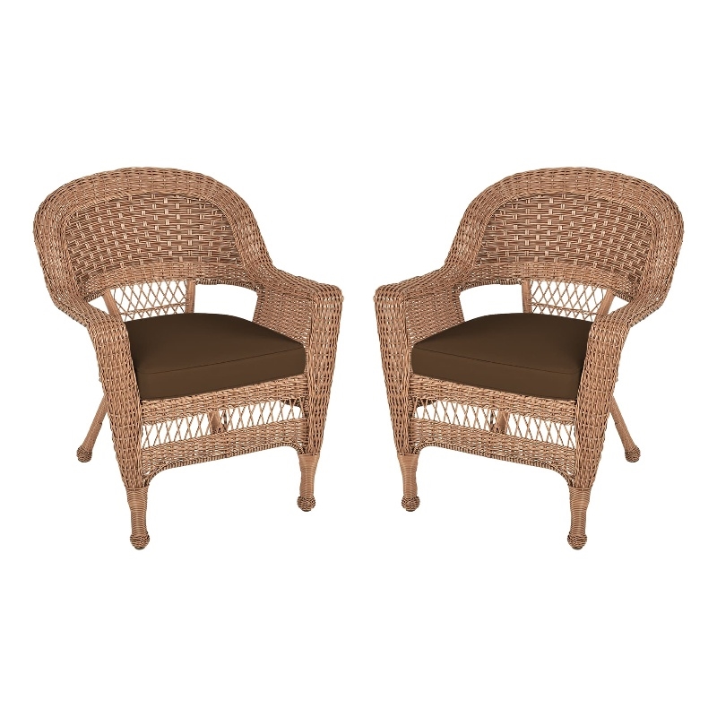 Pemberly Row Wicker Chair in Honey with Brown Cushion (Set of 2)