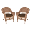 Pemberly Row Wicker Chair in Honey with Brown Cushion (Set of 2)