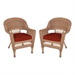 Pemberly Row Wicker Chair in Honey with Red Cushion (Set of 2)
