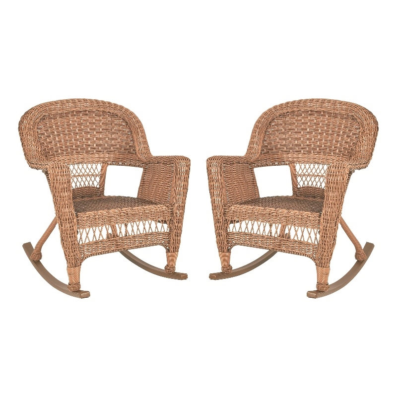 Pemberly Row Country / Cottage Resin Wicker Patio Rockers in Honey (Set of 2)