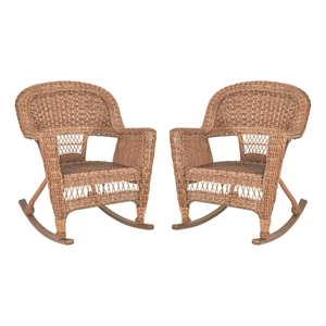 Pemberly Row Country / Cottage Resin Wicker Patio Rockers in Honey (Set of 2)