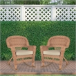 Pemberly Row Wicker Rocker Chair in Honey with Tan Cushion (Set of 2)