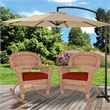 Pemberly Row Wicker Rocker Chair in Honey with Red Cushion (Set of 2)