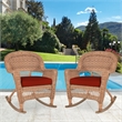 Pemberly Row Wicker Rocker Chair in Honey with Red Cushion (Set of 2)
