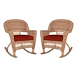 Pemberly Row Wicker Rocker Chair in Honey with Red Cushion (Set of 2)