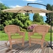 Pemberly Row Wicker Rocker Chair in Honey with Green Cushion (Set of 2)