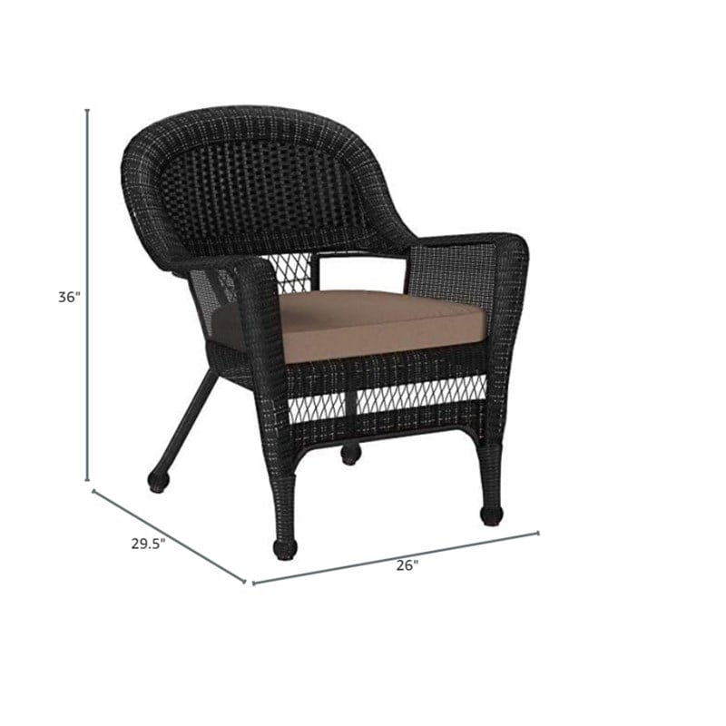 Pemberly Row Wicker Chair in Black with Brown Cushion (Set of 2)
