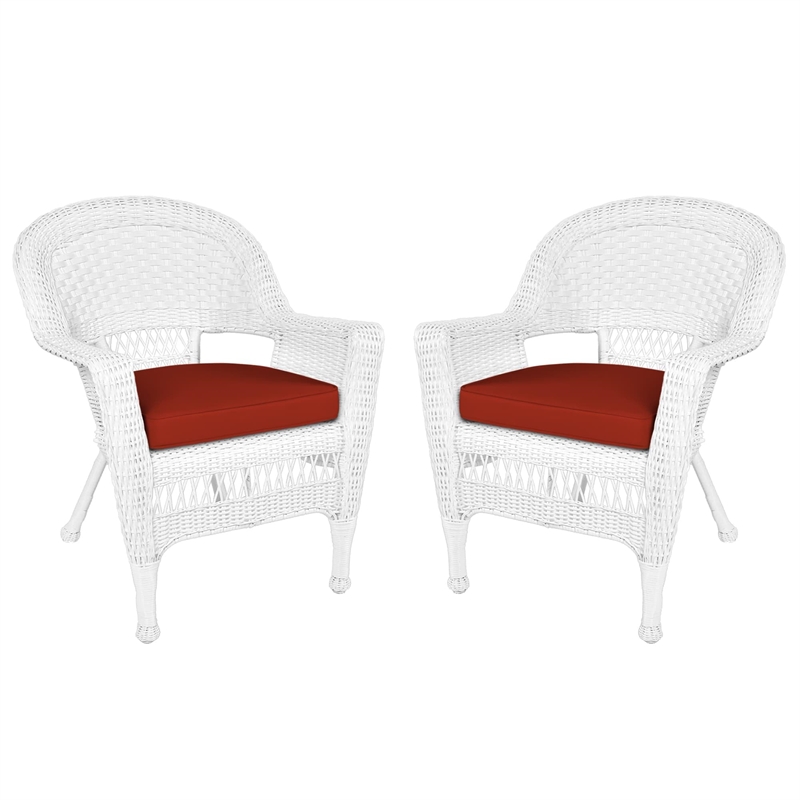 Pemberly Row Country / Cottage Wicker Chair in Black with Red Orange Cushion