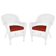 Pemberly Row Country / Cottage Wicker Chair in Black with Red Orange Cushion
