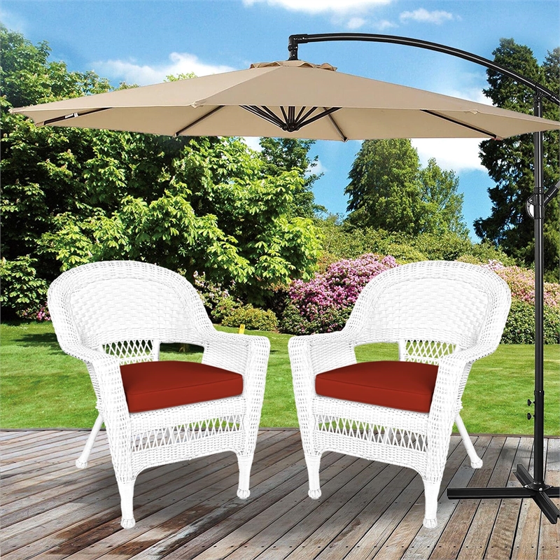 Pemberly Row Country / Cottage Wicker Chair in Black with Red Orange Cushion