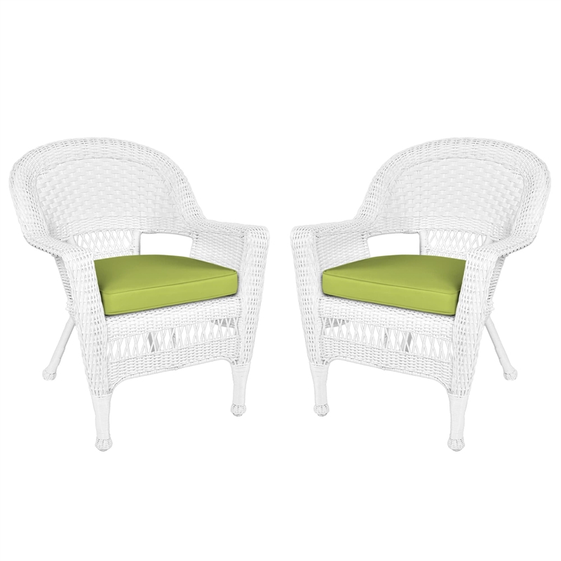 Pemberly Row Wicker Chair in Black with Green Cushion (Set of 2)