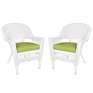 Pemberly Row Wicker Chair in Black with Green Cushion (Set of 2)