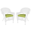 Pemberly Row Wicker Chair in Black with Green Cushion (Set of 2)