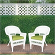 Pemberly Row Wicker Chair in Black with Green Cushion (Set of 2)