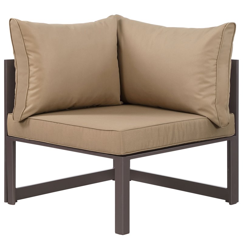 Pemberly Row Modern Aluminum Outdoor Corner Chair in Brown/Mocha
