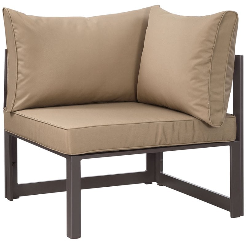 Pemberly Row Modern Aluminum Outdoor Corner Chair in Brown/Mocha