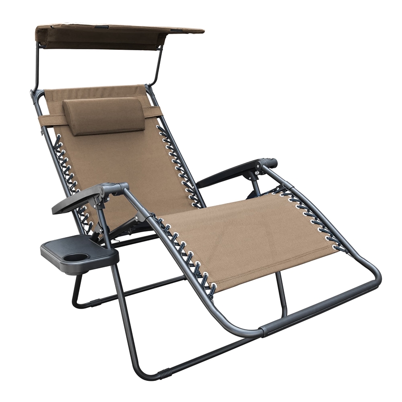 Pemberly Row Oversized Zero Gravity Chair with Sunshade in Tan