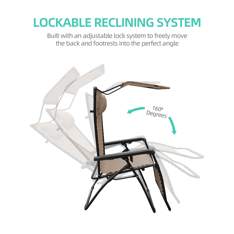 Pemberly Row Oversized Zero Gravity Chair with Sunshade in Tan