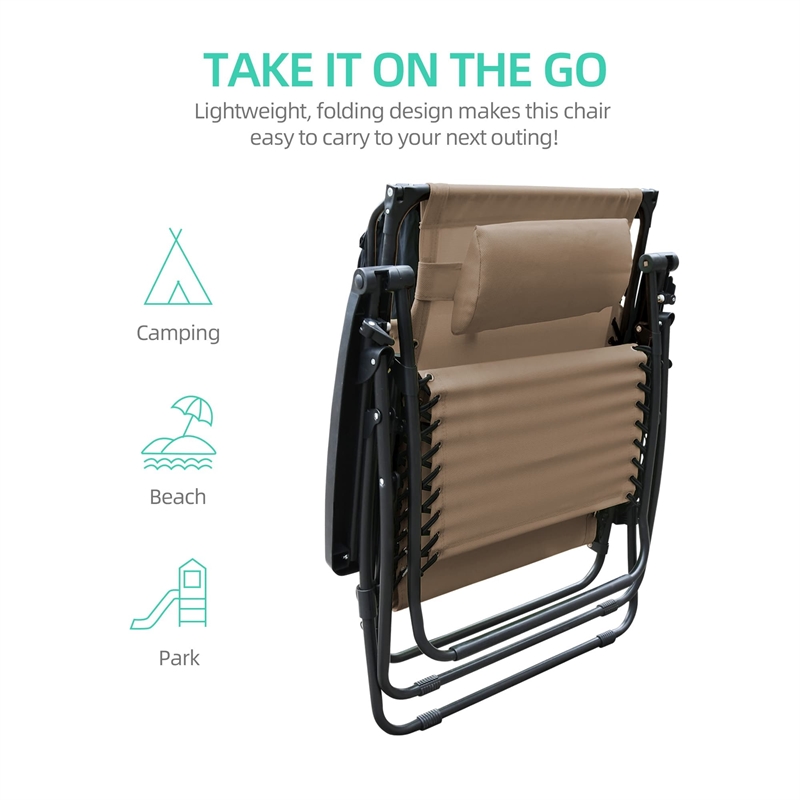 Pemberly Row Oversized Zero Gravity Chair with Sunshade in Tan