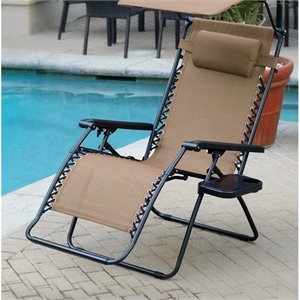 Pemberly Row Oversized Zero Gravity Chair with Sunshade in Tan