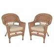 Pemberly Row Wicker Chair in Espresso with Tan Cushion (Set of 2)