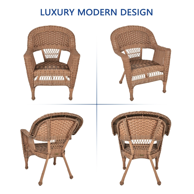 Pemberly Row Wicker Chair in Espresso with Tan Cushion (Set of 2)