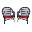 Pemberly Row Wicker Chair in Espresso with Red Cushion (Set of 2)