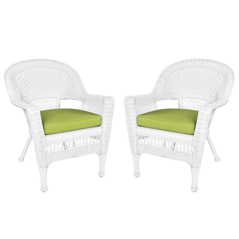 Pemberly Row Wicker Chair in Espresso with Green Cushion (Set of 2)