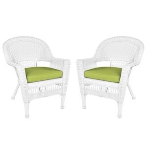 Pemberly Row Wicker Chair in Espresso with Green Cushion (Set of 2)