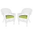 Pemberly Row Wicker Chair in Espresso with Green Cushion (Set of 2)
