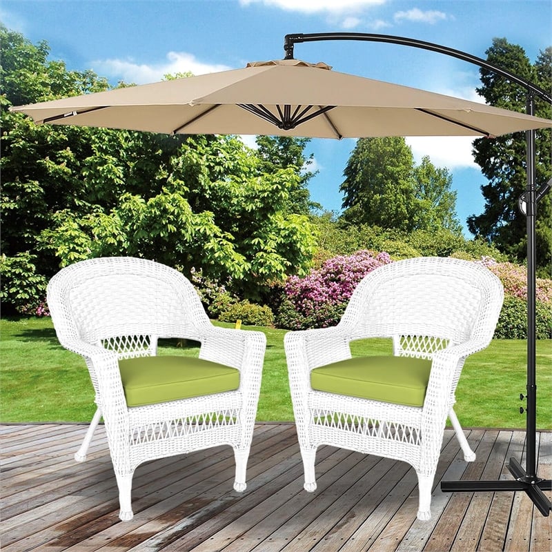 Pemberly Row Wicker Chair in Espresso with Green Cushion (Set of 2)