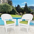 Pemberly Row Wicker Chair in Espresso with Green Cushion (Set of 2)