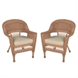 Pemberly Row Wicker Chair in White with Tan Cushion (Set of 2)