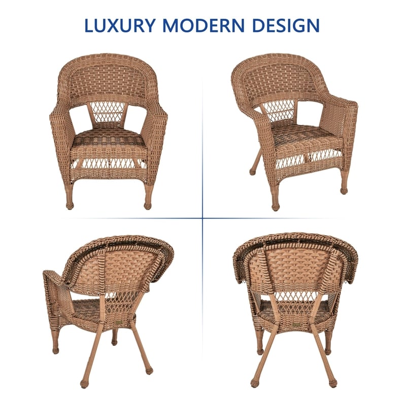 Pemberly Row Wicker Chair in White with Tan Cushion (Set of 2)