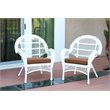 Pemberly Row Wicker Chair in White with Brown Cushion (Set of 2)
