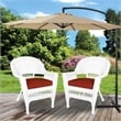 Pemberly Row Wicker Chair in White with Red Cushion (Set of 2)