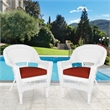 Pemberly Row Wicker Chair in White with Red Cushion (Set of 2)