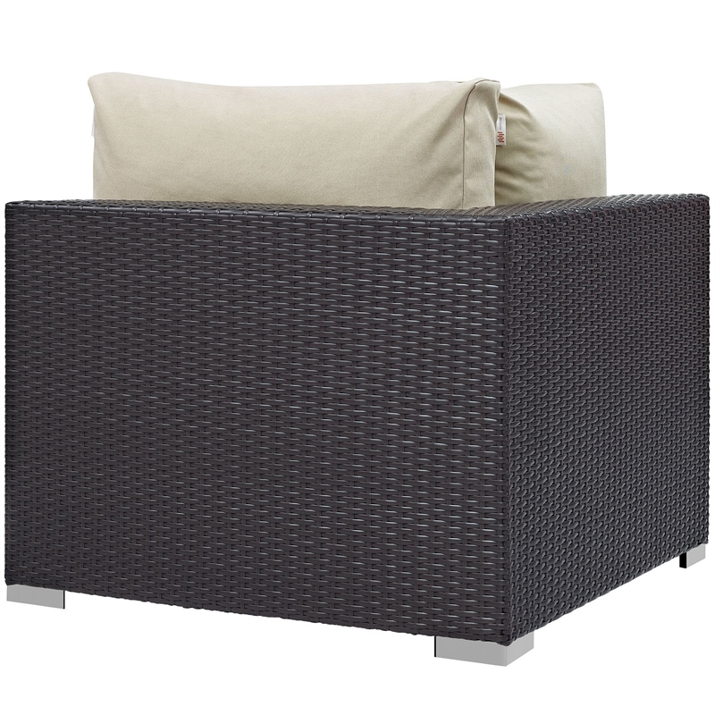 Pemberly Row Aluminum and Rattan Outdoor Patio Corner in Espresso/Beige