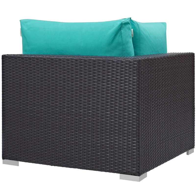 Pemberly Row Aluminum and Rattan Outdoor Patio Corner in Espresso/Turquoise