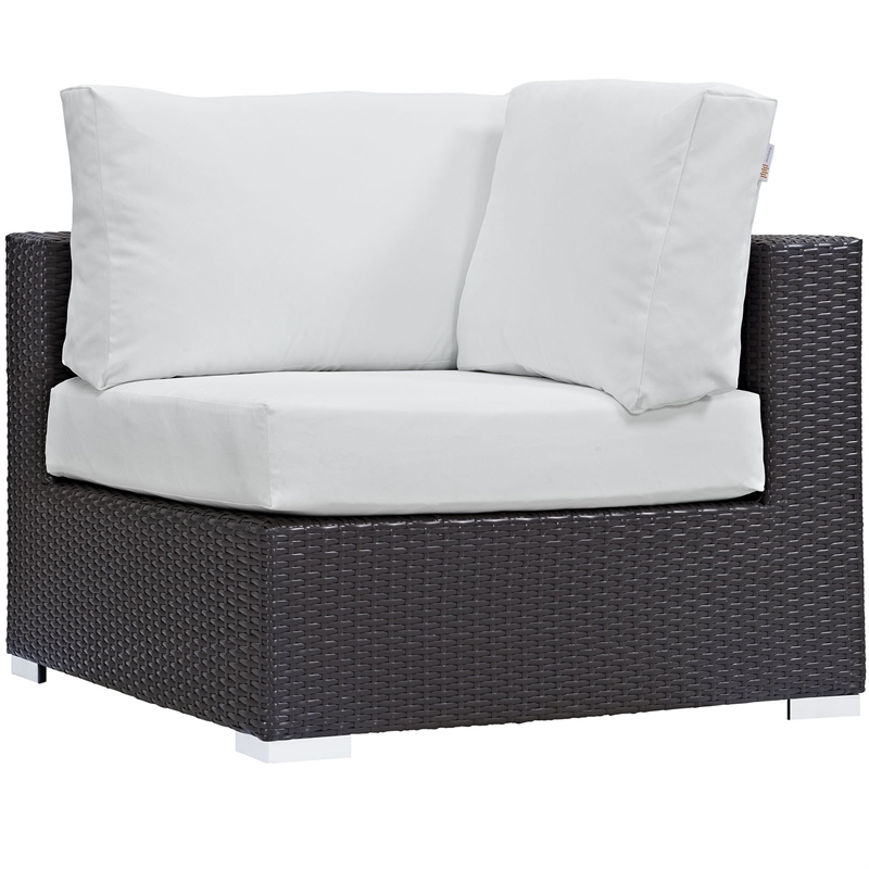 Pemberly Row Aluminum and Rattan Outdoor Patio Corner in Espresso/White