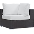 Pemberly Row Aluminum and Rattan Outdoor Patio Corner in Espresso/White