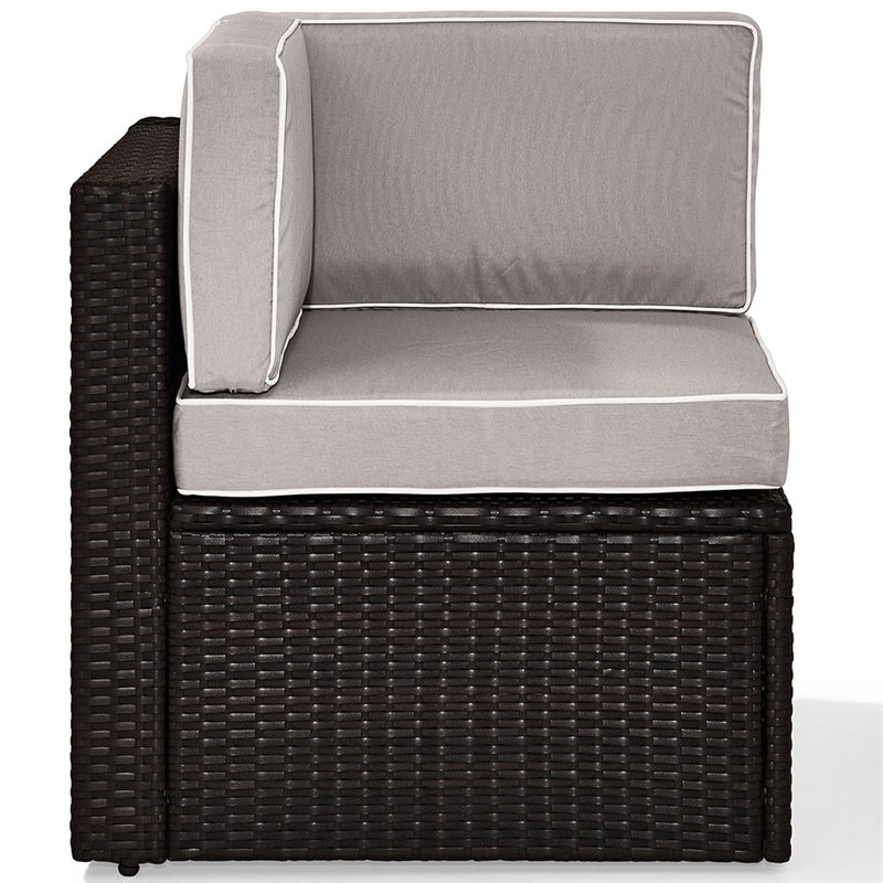Pemberly Row Coastal Wicker Corner Patio Chair in Brown and Gray