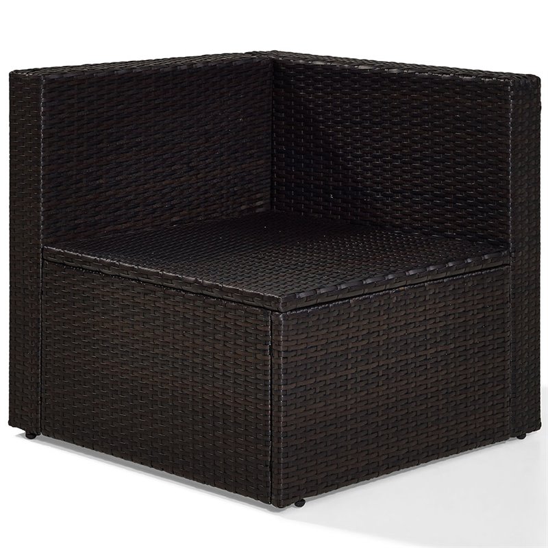 Pemberly Row Coastal Wicker Corner Patio Chair in Brown and Gray