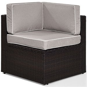 Pemberly Row Coastal Wicker Corner Patio Chair in Brown and Gray