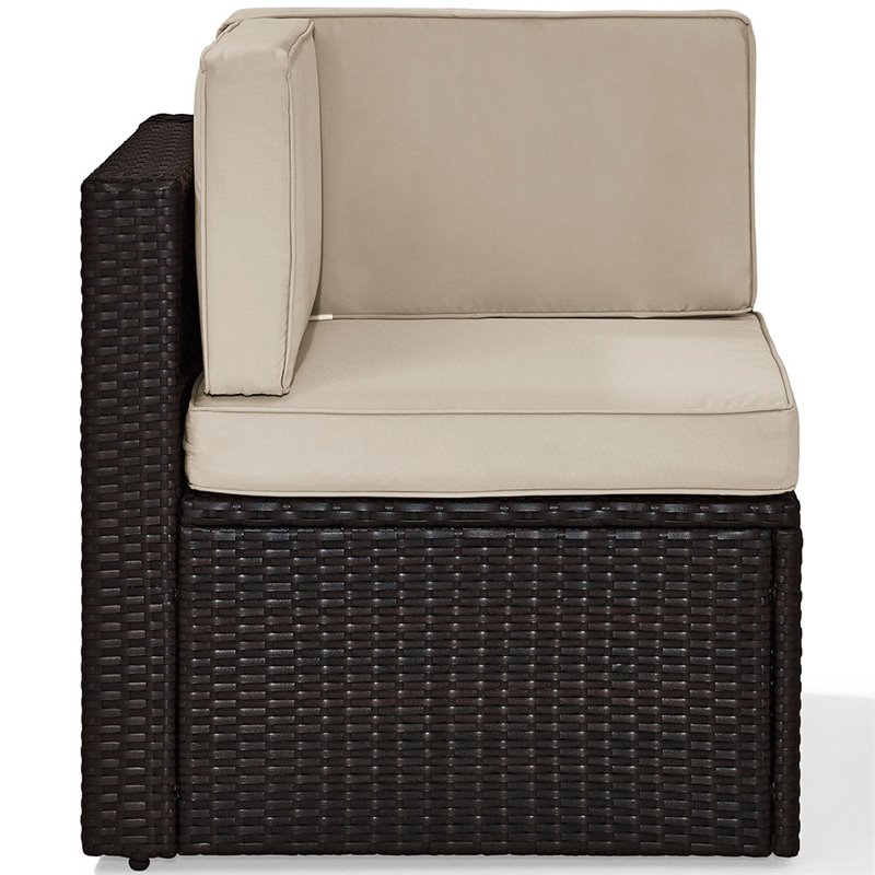 Pemberly Row Coastal Wicker Corner Patio Chair in Brown and Sand
